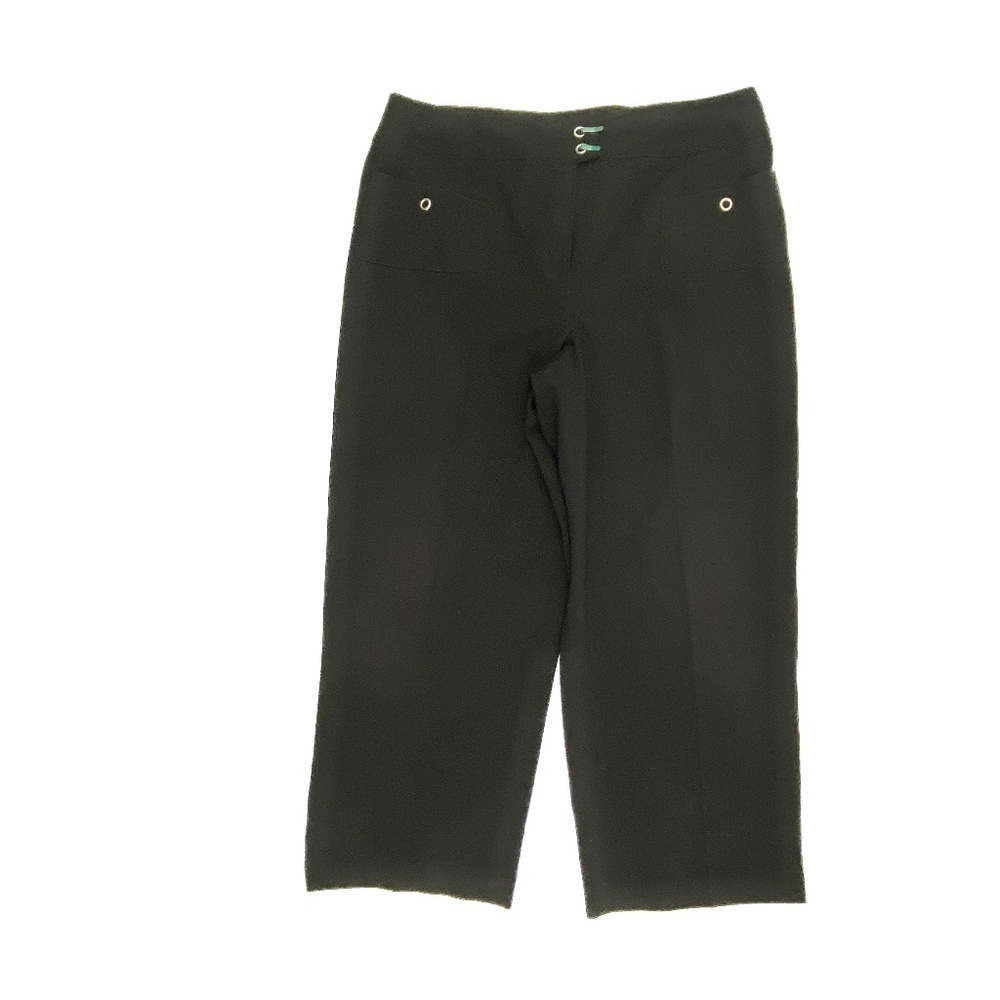Larry Levine Crop Capri Pants Women 10 Black Stretch Knit Straight‎ Leg Pocket
